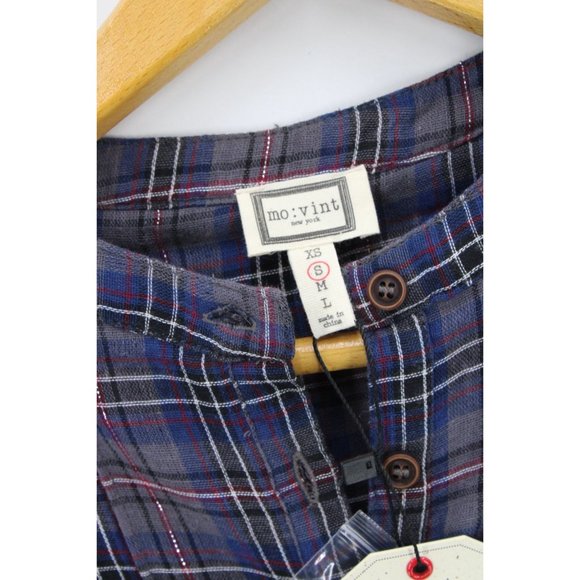 Mo:vint By Anthropologie Shirt Women Purple Plaid Button Down 3/4 Sleeve Small S - Picture 7 of 10